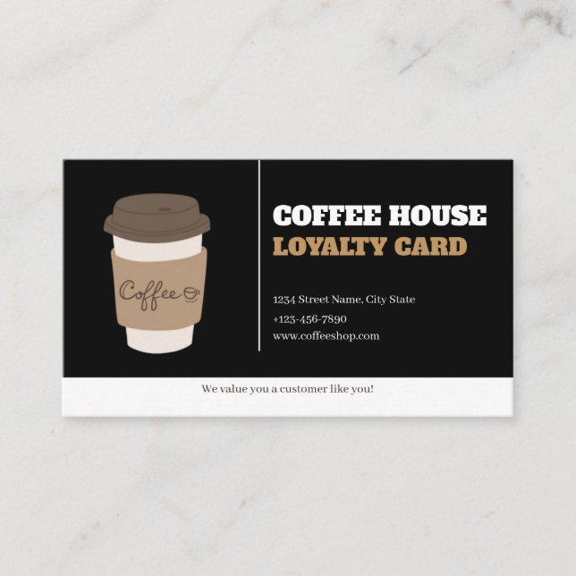 Cartão De Fidelidade Coffee Cups Black White Cafe Customer Loyalty Card (Frente)