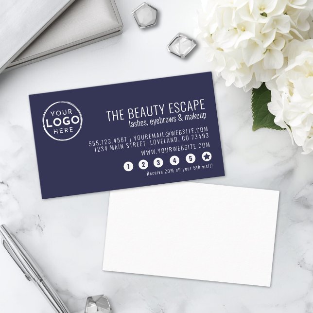 Cartão de Fidelidade com Logotipo Azul Marinho par (Navy Blue Business Logo Loyalty Card)