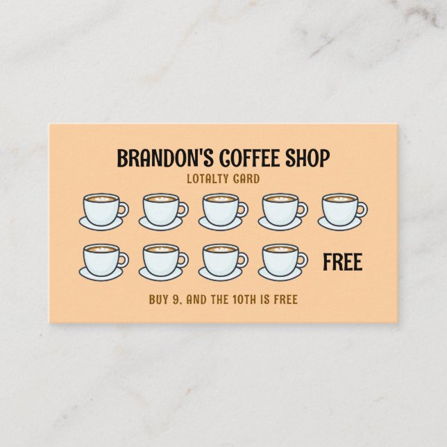 Cartão De Fidelidade Compro Café com Ilustração Castanho Claro (Frente)
