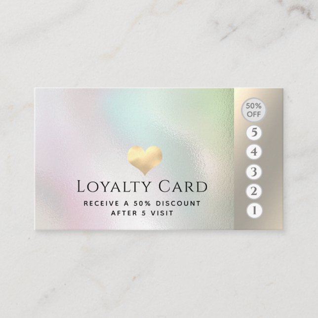 Cartão De Fidelidade Coração holográfico de luxo elegante (Frente)