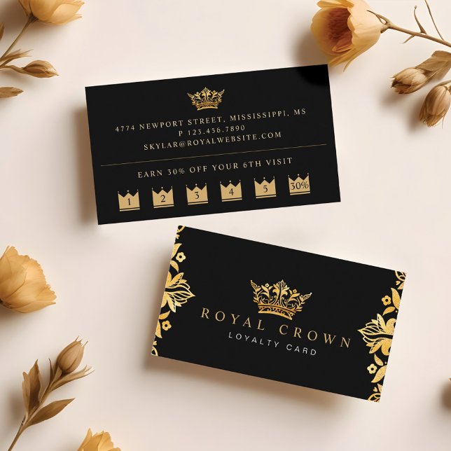 Cartão De Fidelidade Coroa Dourada Real Regal Elegante Luxuriosa (Elegant Luxurious Regal Royal Gold Crown Loyalty Card)