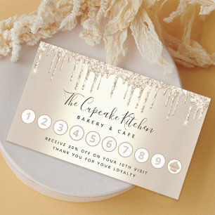 Cartão De Fidelidade Cupcake Bakery Pastelaria Chef Dourado Glitter Dri