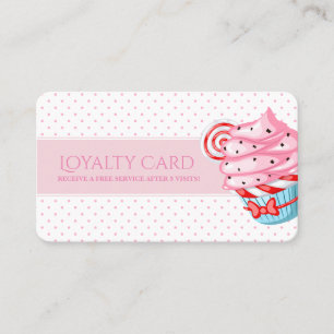 Cartão De Fidelidade Cupcake cor-de-rosa das bolinhas bonito