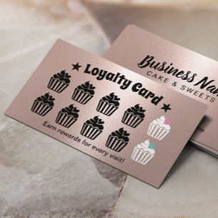 Cartão De Fidelidade Cupcake de pastelaria de Rosa de talha Dourada lea