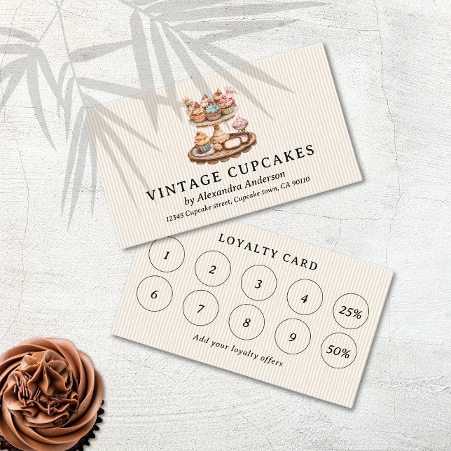 Cartão De Fidelidade Cupcakes de vindima Compro de pastelaria (Vintage Cupcakes Pastry Shop Loyalty Card)