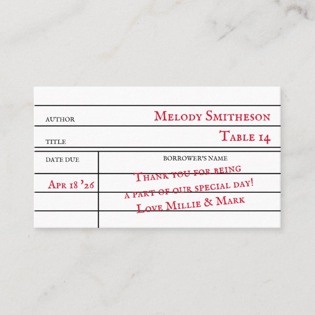 Cartão De Fidelidade Custom Library Checkout Card Table Numbers (Frente)