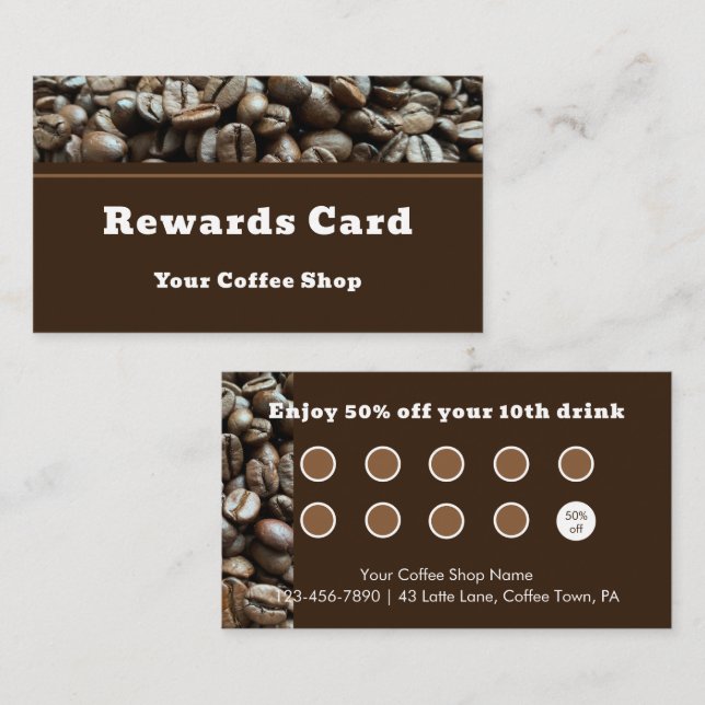 Cartão De Fidelidade Custom Modern Cafe Coffee Shop Reward Customer (Frente/Verso)