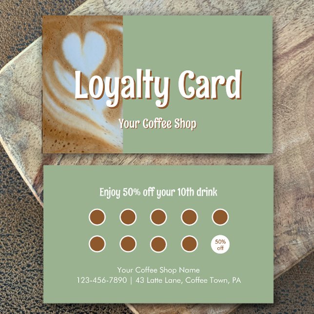 Cartão De Fidelidade Custom Modern Eucalyptus Coffee Cafe Customer (Add your own words to this coffee shop loyalty card template. Eucalyptus green and modern script.
)