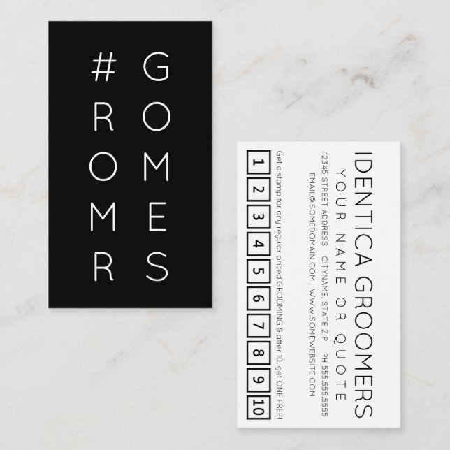 Cartão de fidelidade da hashtag #GROOMERS (Frente/Verso)