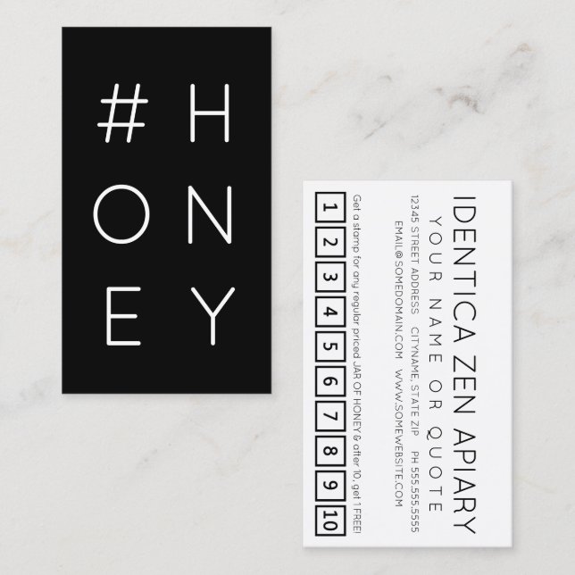Cartão de fidelidade da hashtag #HONEY (Frente/Verso)