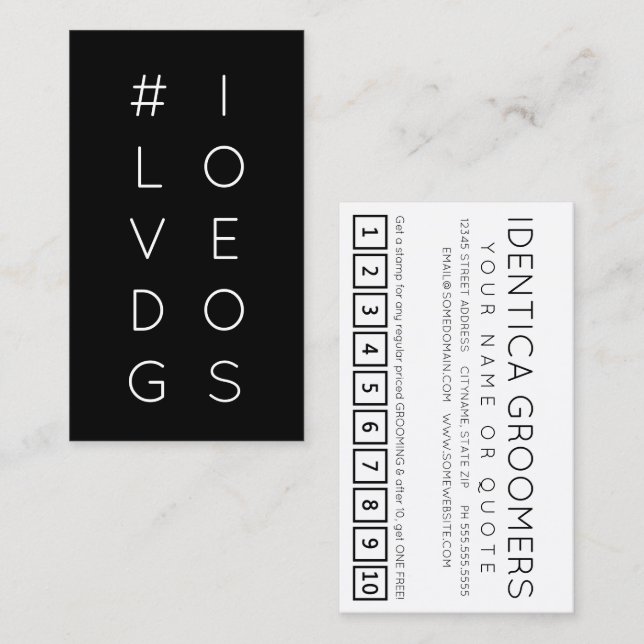 Cartão de fidelidade da hashtag #ILOVEDOGS (Frente/Verso)