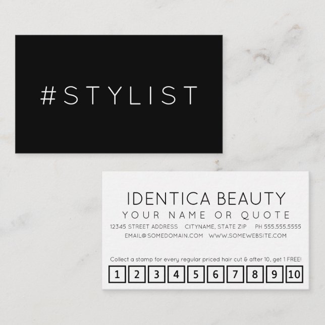 Cartão de fidelidade da hashtag #STYLIST (Frente/Verso)