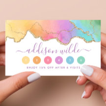 Cartão de Fidelidade de Ágata Aquarela Arco-Íris e