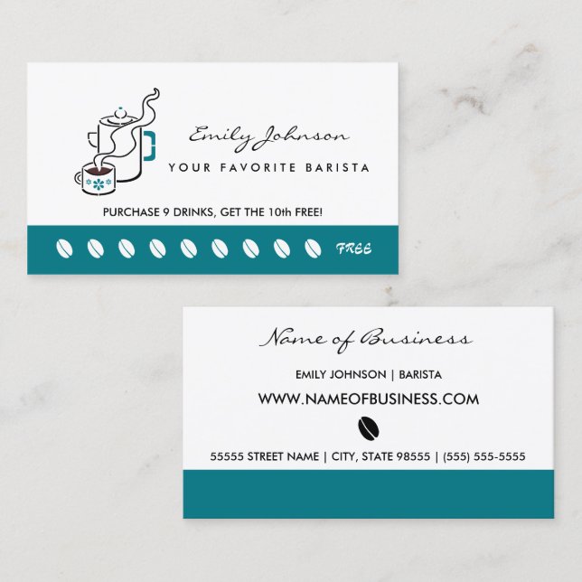 Cartão de Fidelidade de Barista de Café Retro Teal (Frente/Verso)