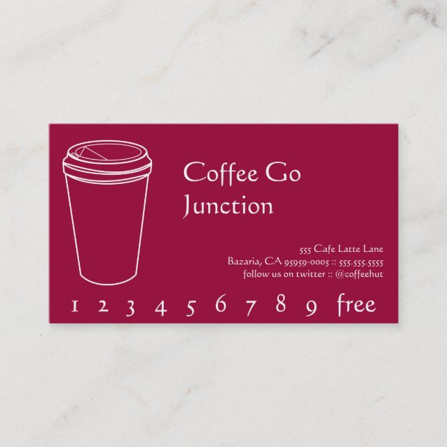 Cartão de Fidelidade de Bebidas do Copo de Café (Frente)