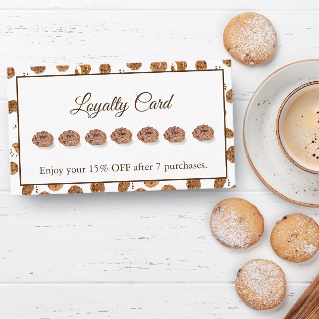 Cartão de Fidelidade de Biscoitos com Chips de Cho (Sweeten your visits with our Watercolor Chocolate Chips Cookie Loyalty Card!)