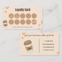 Cartão de Fidelidade de Café Bege Boho Selo Recomp