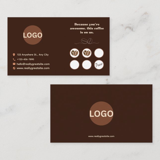 Cartão de Fidelidade de Café Design Mínimo Marrom (Frente/Verso)