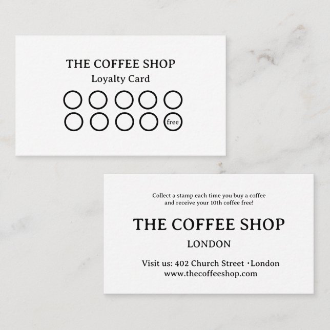 Cartão de Fidelidade de Café Preto e Branco Modern (Frente/Verso)