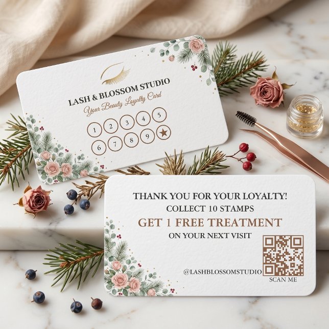 Cartão de Fidelidade de Férias Lash Tech Botânico (Lash Tech Holiday Loyalty Punch Card Botanical)