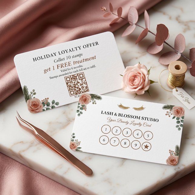 Cartão de Fidelidade de Férias Lash Tech Botânico (Lash Tech Holiday Loyalty Punch Card Botanical
)