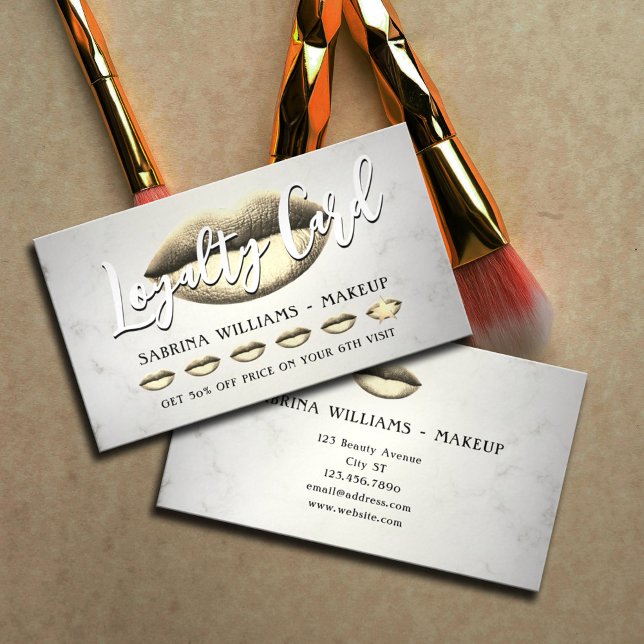 cartão de fidelidade de maquiagem de lábios Dourad (Criador carregado)