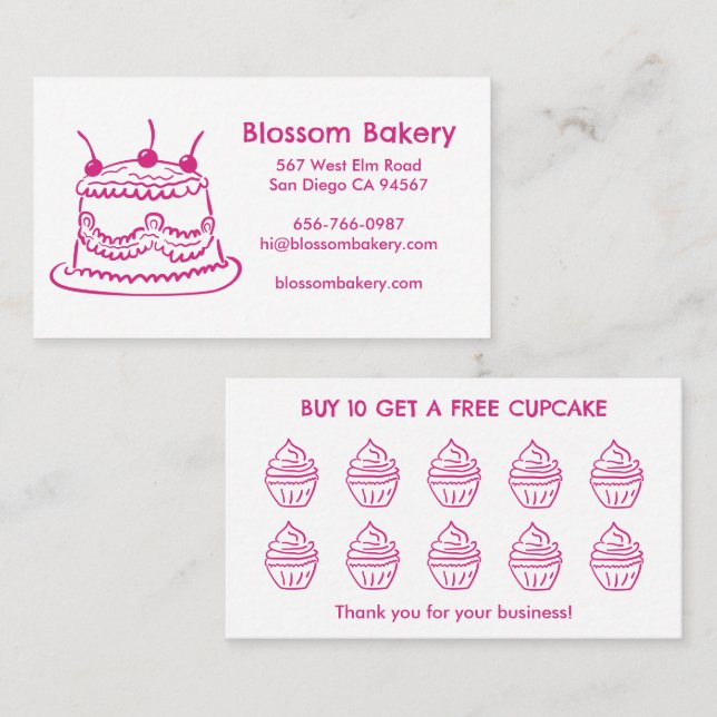 Cartão de Fidelidade de Padaria Bolo Cupcake Sobre (Frente/Verso)