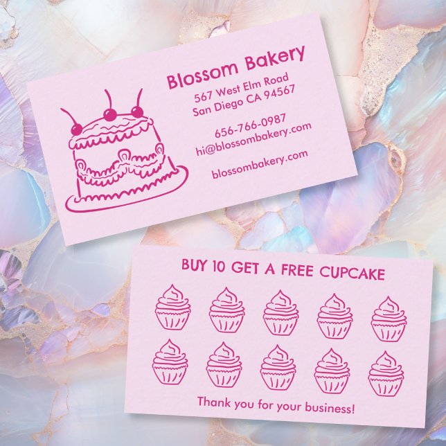 Cartão de Fidelidade de Padaria de Bolo Cupcake So (Cake Cupcake Bakery Dessert Catering Rewards Loyalty Card Pink
)