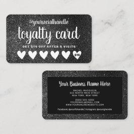 Cartão De Fidelidade Desconto Social de Clientes do Black Glitter Heart