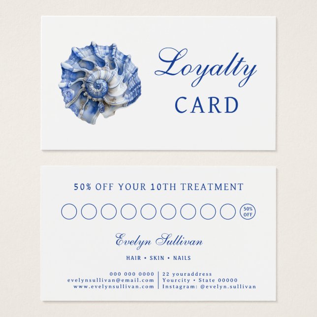 Cartão de fidelidade do logotipo da concha azul (Frente & Verso)