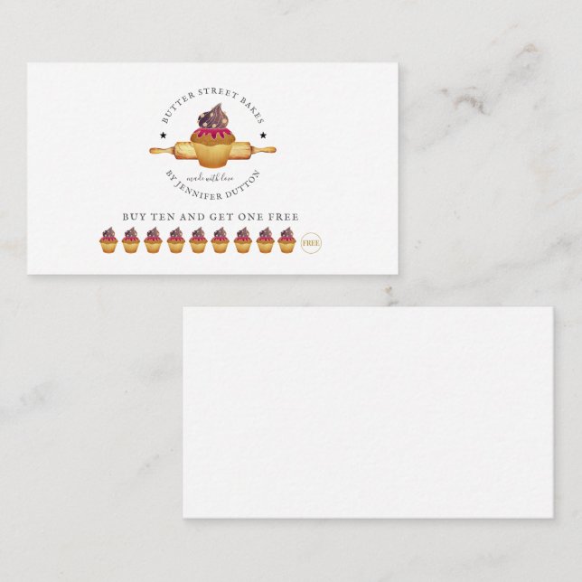 Cartão de fidelidade do pino de rolagem do Cupcake (Frente/Verso)