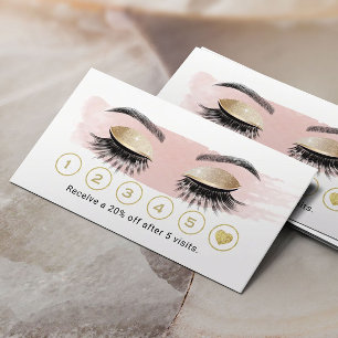 Cartão De Fidelidade Dourada Eyelash Makeup Artista Blush Pink Lealdade