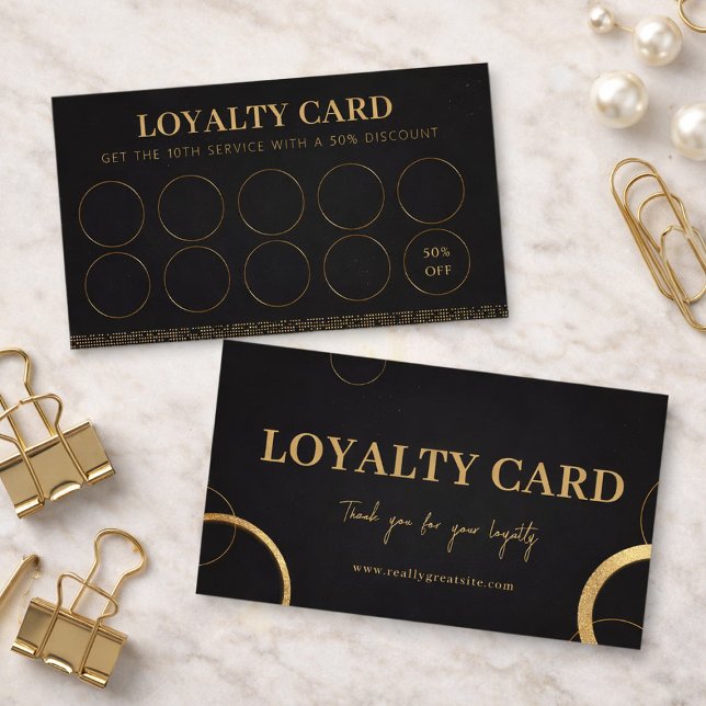 Cartão De Fidelidade Elegant Black & Gold Modern Customer Reward (Elegant Black & Gold Modern Customer Reward Loyalty Card, Punch Card, Business Card)