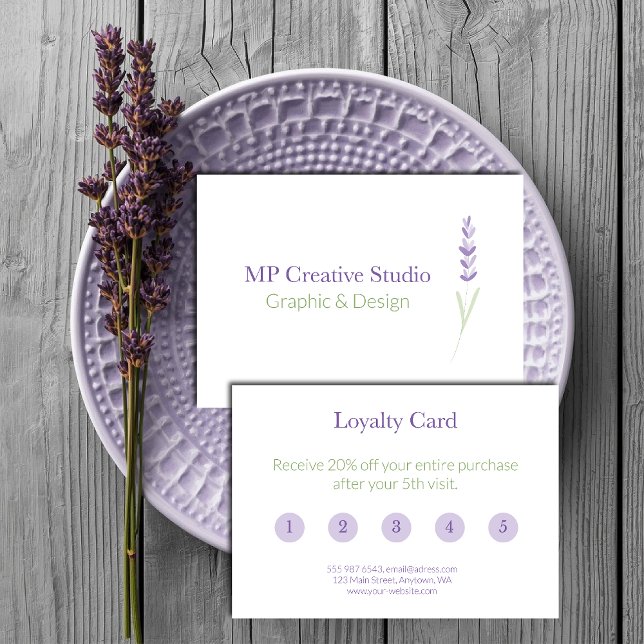 Cartão De Fidelidade Elegant Lavender Sprig Botanical Design (Criador carregado)