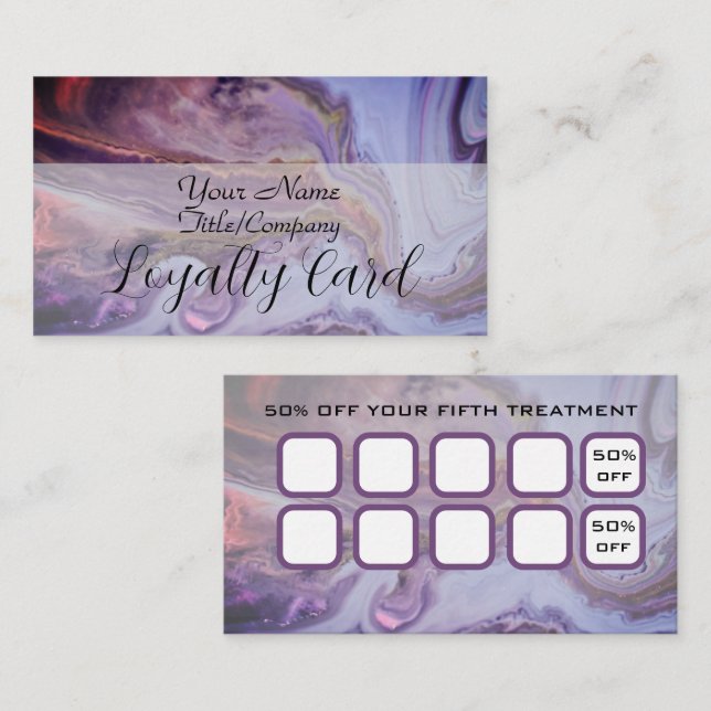 Cartão De Fidelidade Elegant Purple Marble Hair Stylist Loyalty Card (Frente/Verso)