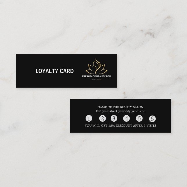 Cartão De Fidelidade Elegant white and black beauty salon (Frente/Verso)
