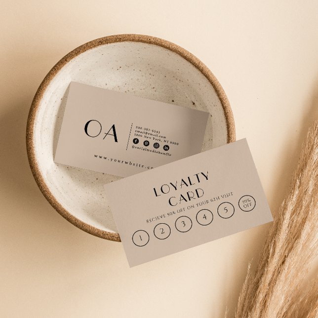 Cartão De Fidelidade Elegante Beige Neutral Boho Moderno 6 Punch (Criador carregado)