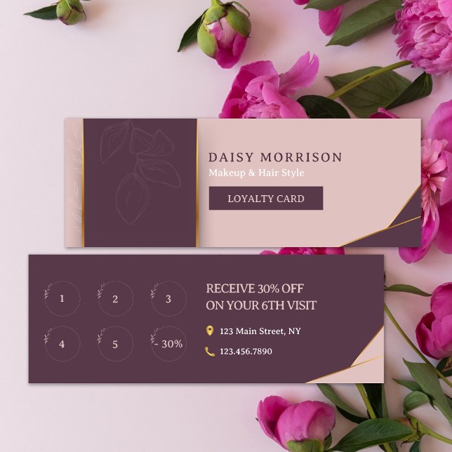 Cartão De Fidelidade Elegante Blush Pink Makeup Hair Artista 6 Punch Mi (Criador carregado)