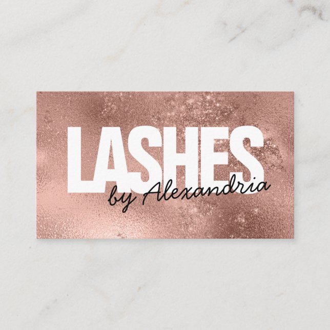 Cartão De Fidelidade Elegantes de Eyelashes Dourados com Rosa de Lashes (Frente)