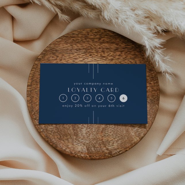 Cartão De Fidelidade EVERLY Art Deco Navy Blue Business Reward 6 Punch (EVERLY Art Deco Navy Blue Business Reward 6 Punch Loyalty Card)