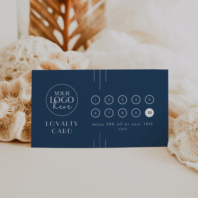Cartão De Fidelidade EVERLY Art Deco Navy Logo Business Reward 10 Punch (EVERLY Art Deco Navy Logo Business Reward 10 Punch Loyalty Card)