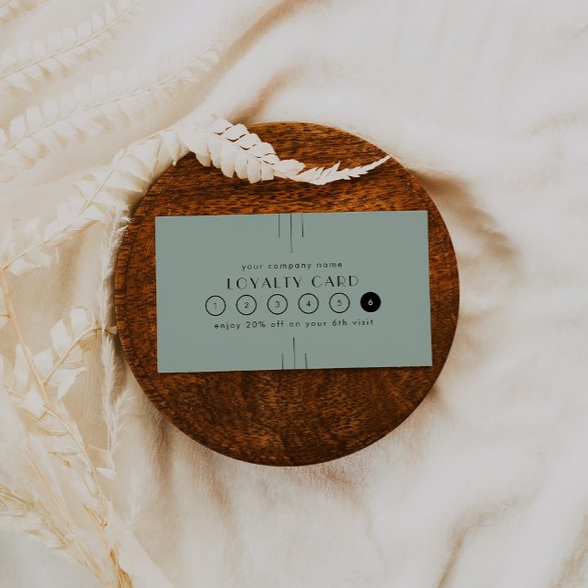 Cartão De Fidelidade EVERLY Art Deco Sage Green Business Reward 6 Punch (EVERLY Art Deco Sage Green Business Reward 6 Punch Loyalty Card)