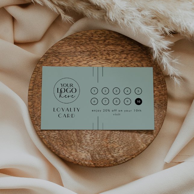 Cartão De Fidelidade EVERLY Art Deco Sage Logo Business Reward 10 Punch (EVERLY Art Deco Sage Logo Business Reward 10 Punch Loyalty Card)