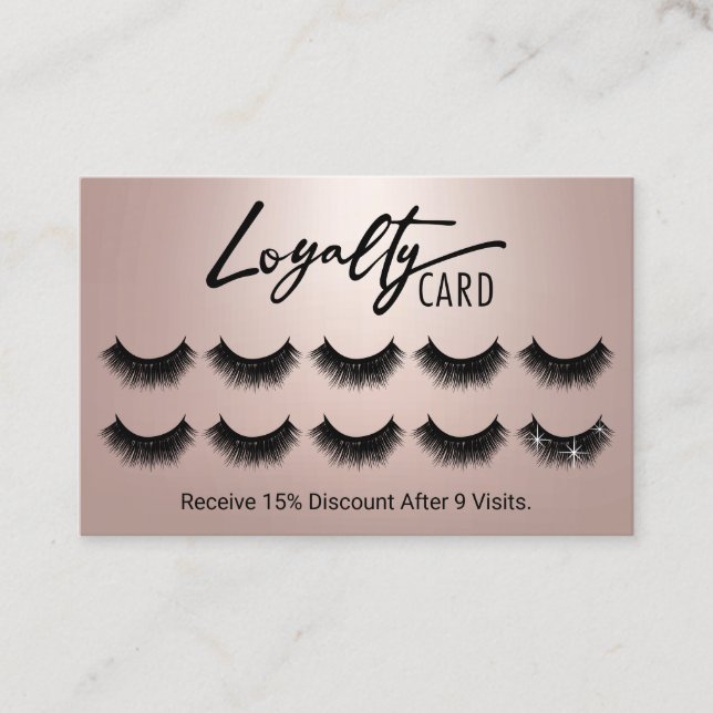 Cartão De Fidelidade Extensões Eyelash Douradas de rosa Lashes Salão  (Frente)