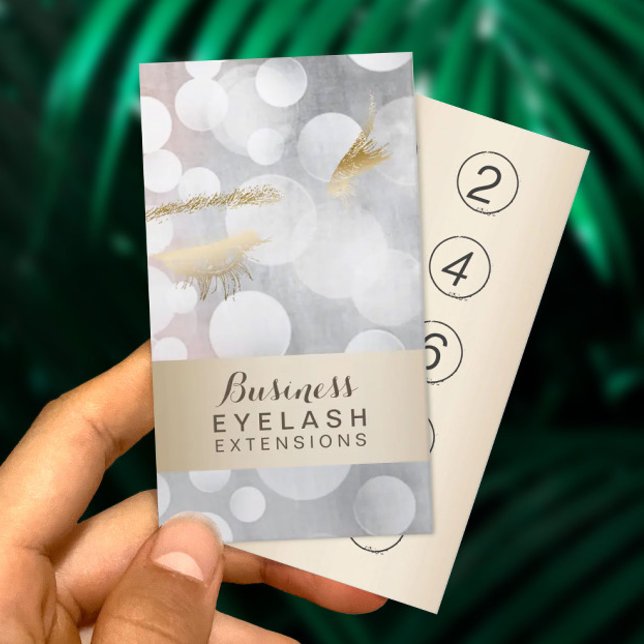 Cartão De Fidelidade Eyelash Extensions Modern Silver e Dourada lealdad (Criador carregado)