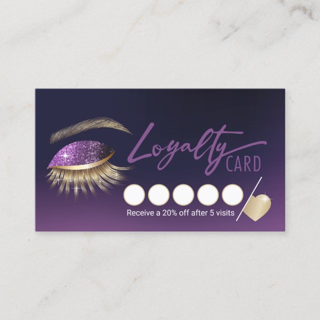 Cartão De Fidelidade Eyelash Extensões Púrpura Lash Lealdade Salão (Frente)