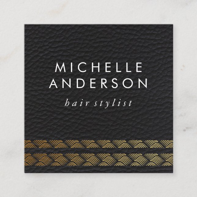 Cartão De Fidelidade Faux Leather Dourada Weave Elegante (Cartão de Lea (Frente)