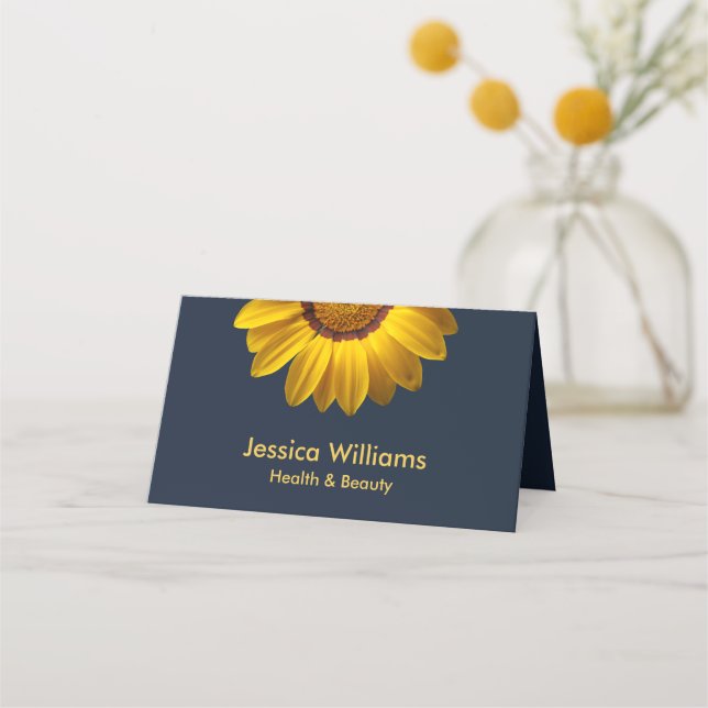 Cartão De Fidelidade Flores amarelas no Monograma de fundo azul Marinho (Frente)