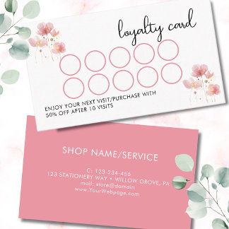 Cartão De Fidelidade Flores rosadas, simples e elegantes, de ouro e rús