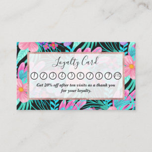 Cartão De Fidelidade Folhas de Flores de Coloração do Teal Roxo Girly R